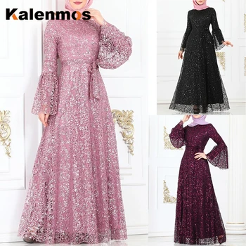 Rochie Lunga Femeile Musulmane Arabe Îmbrăcăminte Islamic Abaya Maxi Sequin Flare Sleeve Ramadan Turcia Petrecere Dubai Caftan Africane Plus Dimensiune