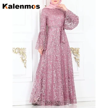 Rochie Lunga Femeile Musulmane Arabe Îmbrăcăminte Islamic Abaya Maxi Sequin Flare Sleeve Ramadan Turcia Petrecere Dubai Caftan Africane Plus Dimensiune