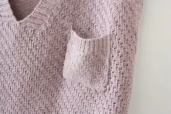 Tricotate V-neck pocket femei vrac vesta pulovere 2020 nou plus dimensiune casual de primavara doamnelor pulovere pulover topuri de sex feminin supradimensionat