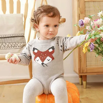 Pentru Tripleți Toamna Fox Tricotate Băieți Nou-Născuți Salopete Fete Costume De Corp Cu Maneca Lunga Copilul Copil Haine De Iarnă Pentru Sugari, Costume