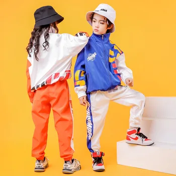 Copii Cool Hip Hop de Îmbrăcăminte de Înaltă Gât Haina de Sus Haina Loose Running Pantaloni Casual pentru Fată Băiat de Jazz Dans Costum de Haine Purta