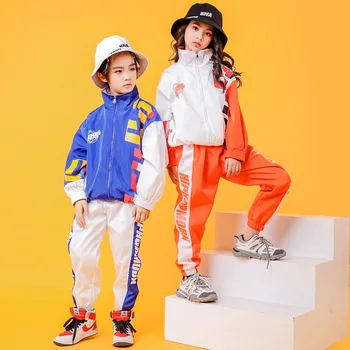 Copii Cool Hip Hop de Îmbrăcăminte de Înaltă Gât Haina de Sus Haina Loose Running Pantaloni Casual pentru Fată Băiat de Jazz Dans Costum de Haine Purta