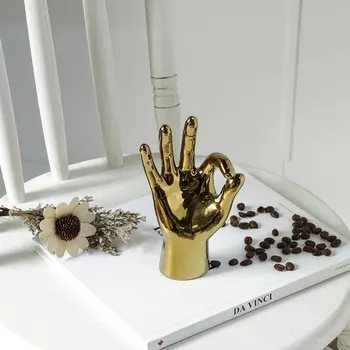 VILEAD de Aur, Portelan Gest cu Degetul Figurine Ornamente Moderne Acasă Decorare Camera Desktop Statuie Cadouri