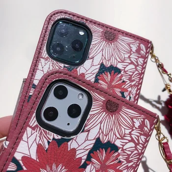 Flori Model Flip Portofel Caz Pentru iPhone 11 Pro Max SE 2020 XS XR X 8 7 Plus Cazuri de Telefon din Piele Suport Card husa cu Curea