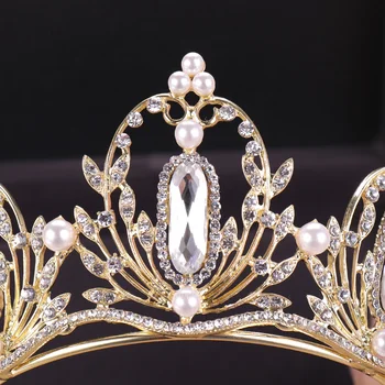 Vintage Baroc Cristal Stras Pearl Regina Coroana De Aur Bijuterii Frizură Coroana De Ziua De Mireasa Accesorii De Par De Nunta Cadou