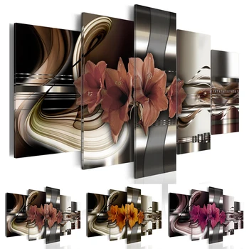 5 Panouri Metalice Flori Pictura Cu Flori Violet, Ulei De Poze Camera De Zi De Decorare Tablouri Canvas Wall Art(Fara Rama)