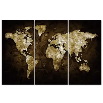 3 Piese Tablouri Canvas Decor Acasă HD Printuri harta lumii Poze Poster de Arta de Perete