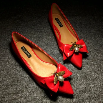 Koovan Pantofi pentru Femei Pic de Albine 2020 Nou Subliniat Femela Fluture Nod Roșu Low-Toc Jos Pantofi de Nunta Crește Pentru Femei