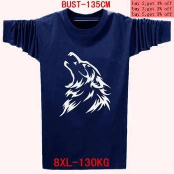 Mare pentru bărbați T-shirt de mari dimensiuni 5XL 6XL 7XL 8XL de toamnă și de iarnă cu mâneci lungi gât rotund mare lup capul de imprimare negru gri albastru