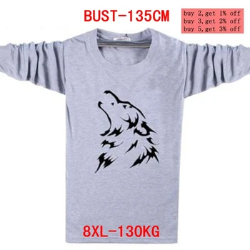 Mare pentru bărbați T-shirt de mari dimensiuni 5XL 6XL 7XL 8XL de toamnă și de iarnă cu mâneci lungi gât rotund mare lup capul de imprimare negru gri albastru