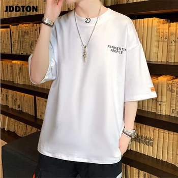 JDDTON Vara Mens Pulover de Bumbac T-shirt Harajuku Japonez Retro Stil Casual Culoare Solidă Maneca Scurta Liber Streetwear JE423