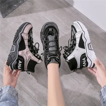 Dantela-Up pantofi de argint flatform sclipici adidasi femei adidasi 2018 PU alb pantofi de brand pantofi casual femei A817
