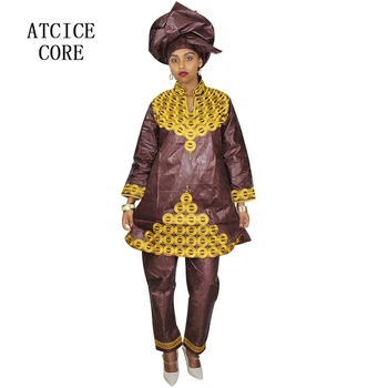 Transport gratuit noi african bazin de design de broderie rochii de top cu pantaloni haine africane DP107#