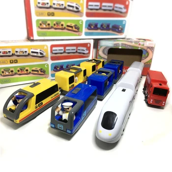 W128 Copii Tren Electric Jucarii Magnetice Slot Electric de Tren cu Vagoane de Lemn Jucărie a se POTRIVI piesa Brio de lemn urmări mai Multe opțiuni