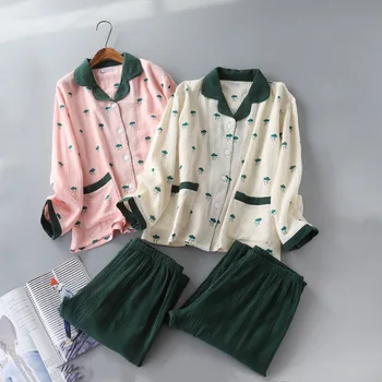 Japonez stil nou de primăvară și de toamnă doamnelor bumbac spălate textura creponata dublu de tifon cardigan butonul pijamale acasă femeile de serviciu