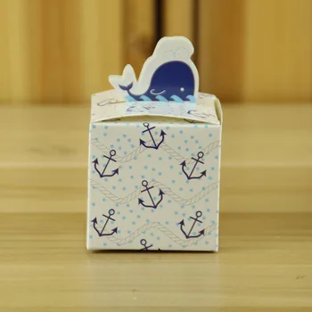 Gratuit Shippping 50pcs Albastru Drăguț delfin cutie de bomboane favoarea cutie cu pungă de hârtie favoarea cutie cu 4 fete baietii de ziua copilului arată cadou