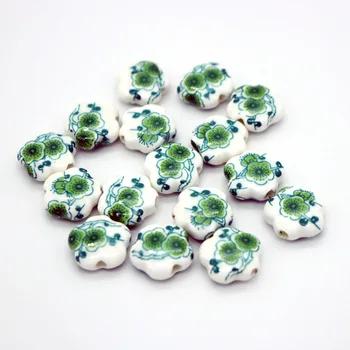 Bijuterii Margele 100buc/lot Plum Blossom Ceramică Margele de Flori Handmade Albastru și Alb, Ceramice, Portelan, Margele 15*6mm Gros