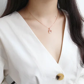 S ' STEEL Argint 925 Placat cu Perla Pandantiv Colier Pentru Femei coreene a Crescut de Lant de Aur Bijoux Argent 925 Masiv Pour Femme