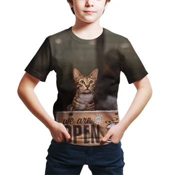 De vară pentru copii Animal t-shirt Pisica Drăguț de Design T-Shirt Băiat/Fată Minunat și amuzant 3d de Imprimare Topuri Casual Copii Noutate Kawaii tricou