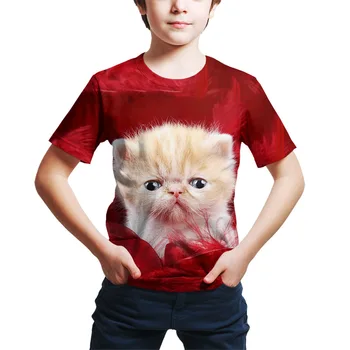 De vară pentru copii Animal t-shirt Pisica Drăguț de Design T-Shirt Băiat/Fată Minunat și amuzant 3d de Imprimare Topuri Casual Copii Noutate Kawaii tricou