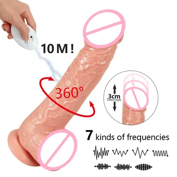 Batante Automate Telescopice Rotative Încălzire Mare Vagin Vibrator Vibrator De Control De La Distanță Realiste De Sex Masculin Penisul Jucarii Sexuale Pentru Femei