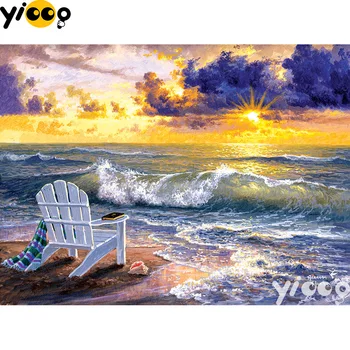 Plin Patrat/Rotund burghiu de diamant Pictura Sunset beach 5D DIY diamant broderie Decor mozaic pictura BX0637