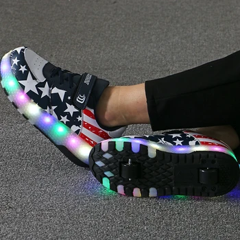 Dimensiunea 28-40 Stralucitoare Pantofi de Skate Role pentru Copii Băieți Luminos LED Adidași cu Roți Duble Copii Fete Aprinde Pantofi Sport