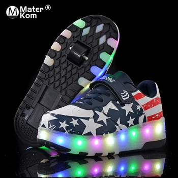 Dimensiunea 28-40 Stralucitoare Pantofi de Skate Role pentru Copii Băieți Luminos LED Adidași cu Roți Duble Copii Fete Aprinde Pantofi Sport