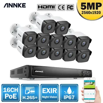 ANNKE 16CH HD 5MP POE de Rețea Sistem de supraveghere Video de 8MP H. 265+ NVR Cu 12X 5MP 30m Culoare Viziune de Noapte rezistent la apa Camera IP WIFI