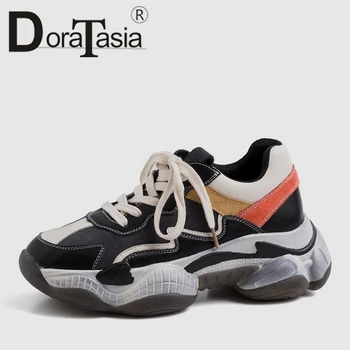 DoraTasia 2019 Noi INS Vânzare la Cald de Primăvară Tata Pantofi de Femeie 2019 Genuine Piele de Vacă Doamnelor Adidași dantela-up Fata Mare Pantofi de Femeie