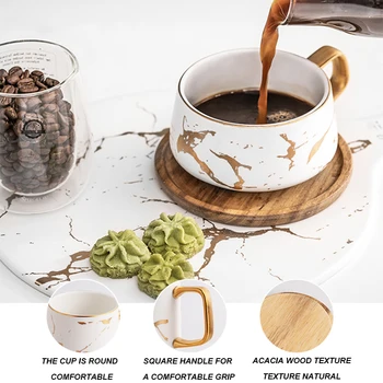 NOUA Creatie Textură de Marmură Cana Ceramica Placat cu Aur Ocupe de Cupa Lemn Farfurie Capac Ceașcă de Cafea micul Dejun Lapte Halbă de Bere din Sticlă Meserii