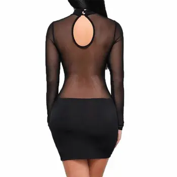 2019 Femei De Moda Lady Rochii De Îmbrăcăminte Bandaj Bodycon Transparent, Cu Maneci Lungi Scurte Sexy Femei Din Partid Rochie Mini