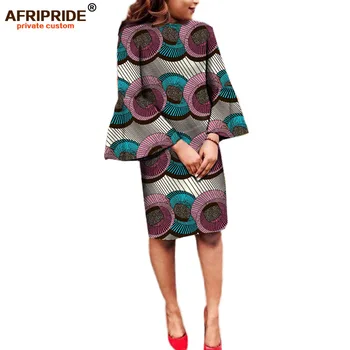 African rochii pentru femei AFRIPRIDE personalizat privat flare sleeve O-gât genunchi-lungime rochie casual plus dimensiune ceara bumbac A722537