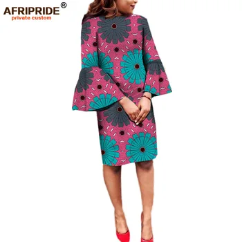 African rochii pentru femei AFRIPRIDE personalizat privat flare sleeve O-gât genunchi-lungime rochie casual plus dimensiune ceara bumbac A722537