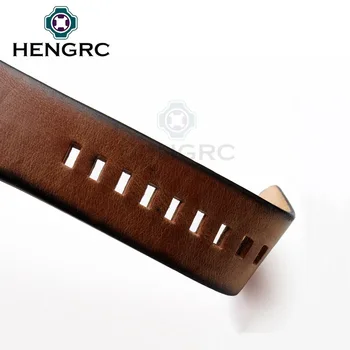 HENGRC Ceas Retro Band Curea Barbati Maro 24mm Piele naturala Watchbands Oțel Inoxidabil Sivler Cataramă Accesorii