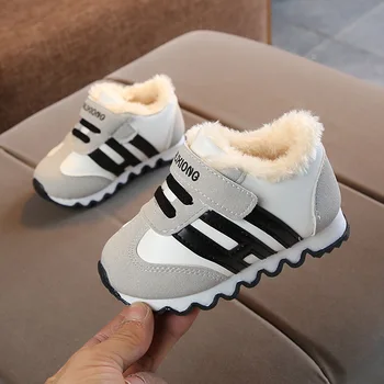 Copilul De Iarna Pentru Copii Flanel Pantofi Casual Nou-Născut Ochiuri Cu Dungi Mozaic De Tenis, Pantofi De Cald Îngroșa Fund Moale Antiderapant Adidași