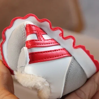 Copilul De Iarna Pentru Copii Flanel Pantofi Casual Nou-Născut Ochiuri Cu Dungi Mozaic De Tenis, Pantofi De Cald Îngroșa Fund Moale Antiderapant Adidași