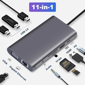 OFCCOM C HUB USB Tip C la Multi HUB USB 3.0 HDMI 4k VGA, RJ45 Lan Ethernet Adaptor Dock pentru MacBook Pro de Tip c docking station