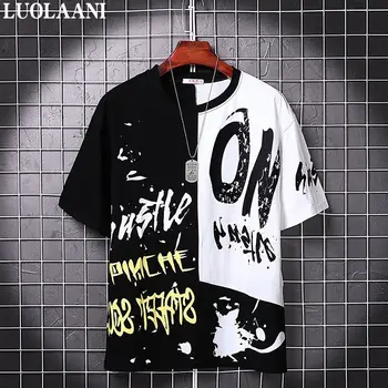 Noi de Vara Barbati Tricouri Japonia Scrisoarea Imprimate Mens T-shirt Alb Negru Legat Supradimensionat Tricou Hip Hop Ulzzang Streetwear Teuri de Sus