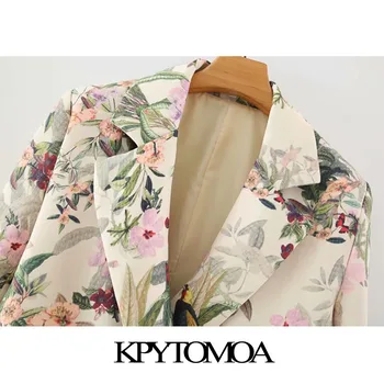 KPYTOMOA Femei 2020 Moda Birou de îmbrăcăminte imprimeu Floral Sacou Haina Vintage Maneca Lunga Buzunare de sex Feminin de Îmbrăcăminte exterioară Topuri Chic