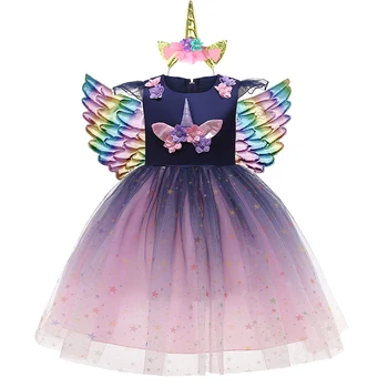 2021 Fete Noi Unicorn Rochie De Copii Ziua De Nastere Partid Prințesă Costum Carnaval Copii Tul Rochie De Mireasa Fata Unicornio Haine