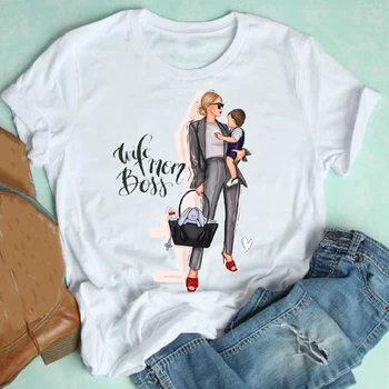 Femei cu Maneci Scurte 2021 Tendință Stil Acuarelă Dragoste 90 de Desene animate Mama Mama Haine de Imprimare Tricou Femei Tee Top Graphic T-shirt