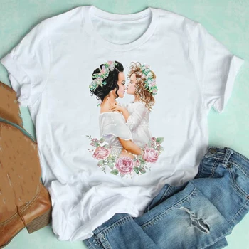 Femei cu Maneci Scurte 2021 Tendință Stil Acuarelă Dragoste 90 de Desene animate Mama Mama Haine de Imprimare Tricou Femei Tee Top Graphic T-shirt