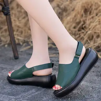 GKTINOO Femei Sandale Piele naturala Platforma Sandale de Vară 2021 Talpă Groasă Tocuri inalte Doamnelor Sandale Pantofi de Vara Pentru Femei