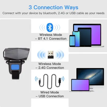 Eyoyo Portabil 1D Scanner coduri de Bare Bluetooth Inel 2D de coduri de Bare QR 2.4 G dongle wireless de bare EAN13 Sanners USB Cablu Citit