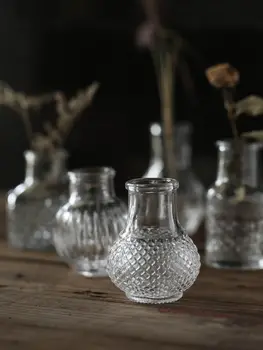 Mini Vaza De Sticla Retro Transparent Desktop Ornamente Decor Aranjament De Flori Vaza Încă De Viață Recuzită Fotografie