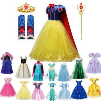 MUABABY Alba ca Zapada Costum Printesa pentru Fete cu Elsa Anna frumoasa adormita, Belle Rella Păr Magic Halloween Party Dress Up