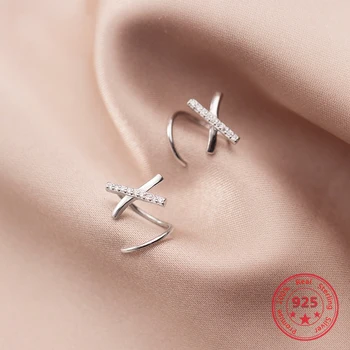Coreeană Argint 925 Răsucit Ureche stud Incrustate cu Diamante Ureche-cârlig Proaspete Și Simplă Cruce de sex Feminin Cercei, Da prietena ta