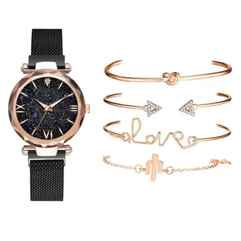 Moda de Lux de Brand Cerul Înstelat Dial Ceasuri Femei Doamnelor Brățară de Cristal de Cuarț Încheietura Ceas Set de 5 piese Relogio Feminino