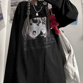 Gotic tricou femei bărbați cu mâneci lungi de sex feminin coreeană ins Harajuku retro desene animate anime imprimare pierde T-shirt student bottom shir